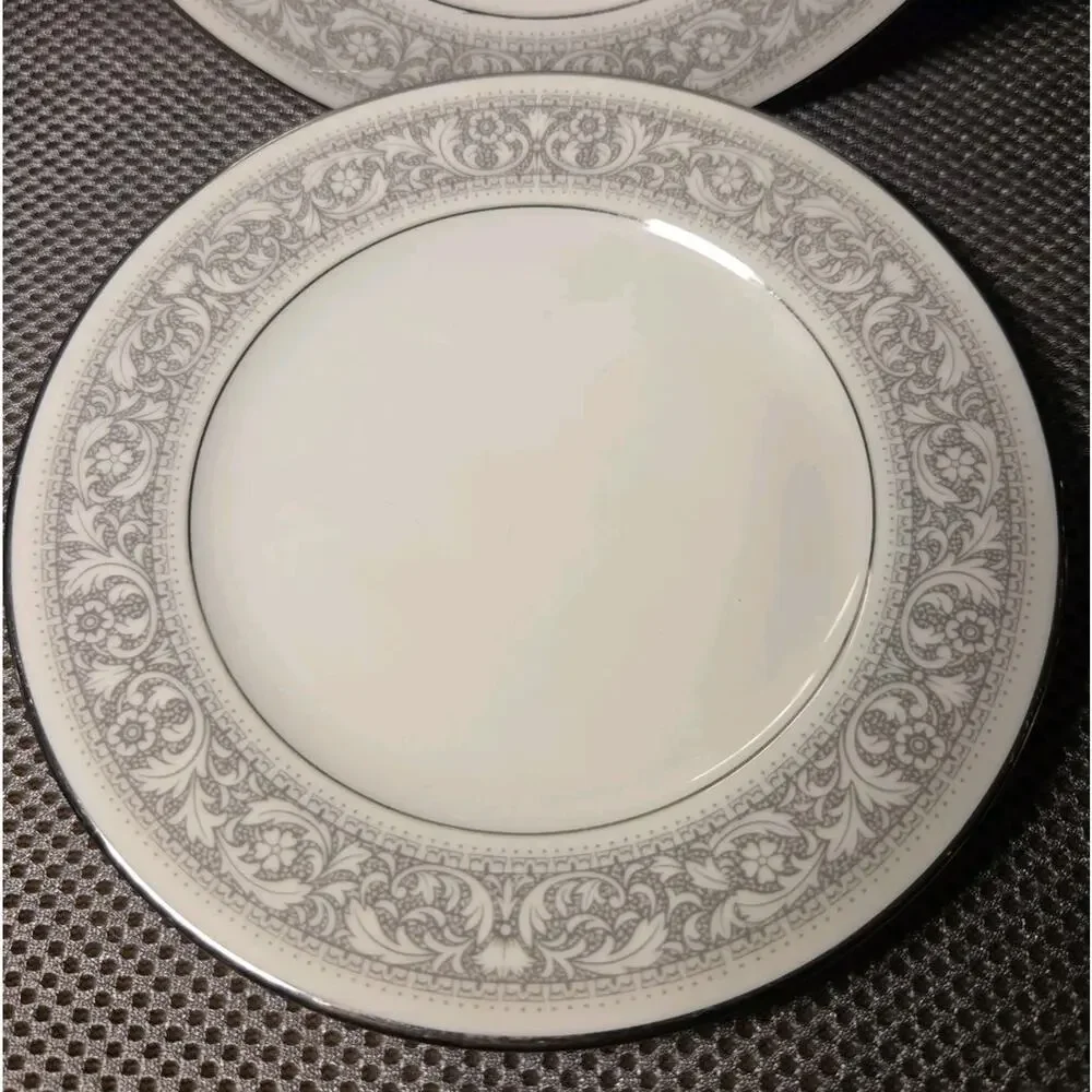 Noritake China Naples 6975 6 1/2 In Bread & Butter Plate White W/Gray Trim